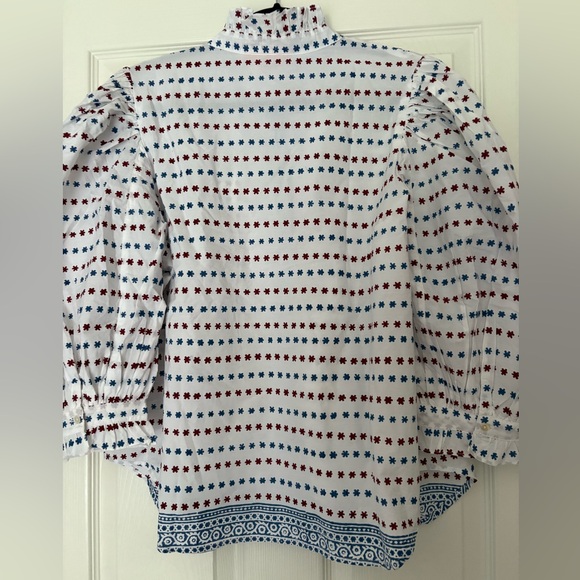 NWT Oliphant Ellis Blue Ruffle Front Blouse - Picture 10 of 10